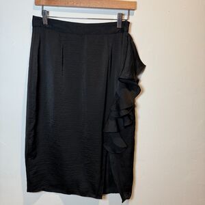 Belle Badgley Mischka Skirt Black Ruffle High Waist Pencil Skirt Size 4 *TEAR*